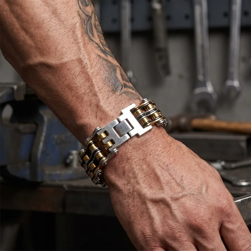 Men's Bracelets Bangles Punk Biker Bicycle Motorcycle Multicolor Chain Bracelets For Men Stainless Steel Jewelry