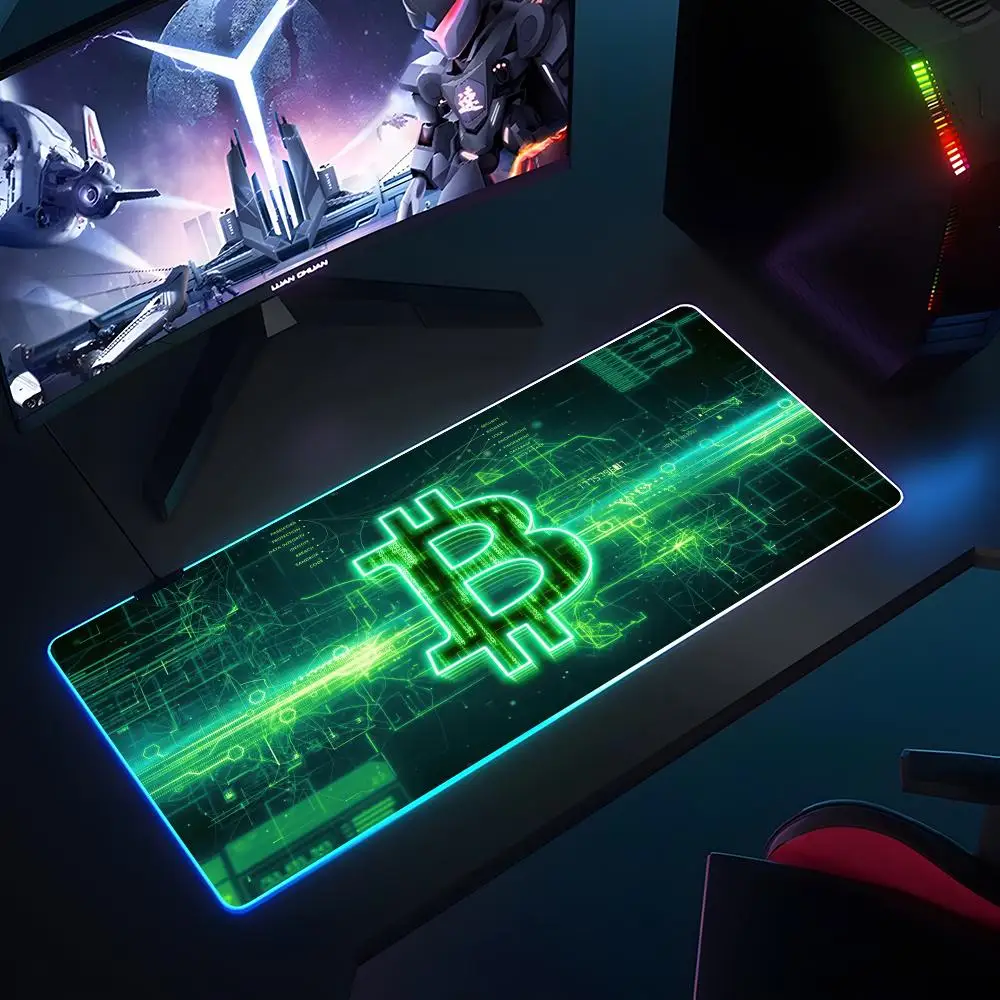 Imagem -03 - Anti-skid Mouse Pad Rgb Luminous Bitcoin Logo Grande Mesa Pad Criptografado Super Grande 700x400 mm