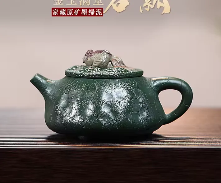 Ink Green Clay Handmade Purple Sand Pots Master Models Gold Jade Full of Stone Ladybug Tea Pot Kung Fu Tea Set