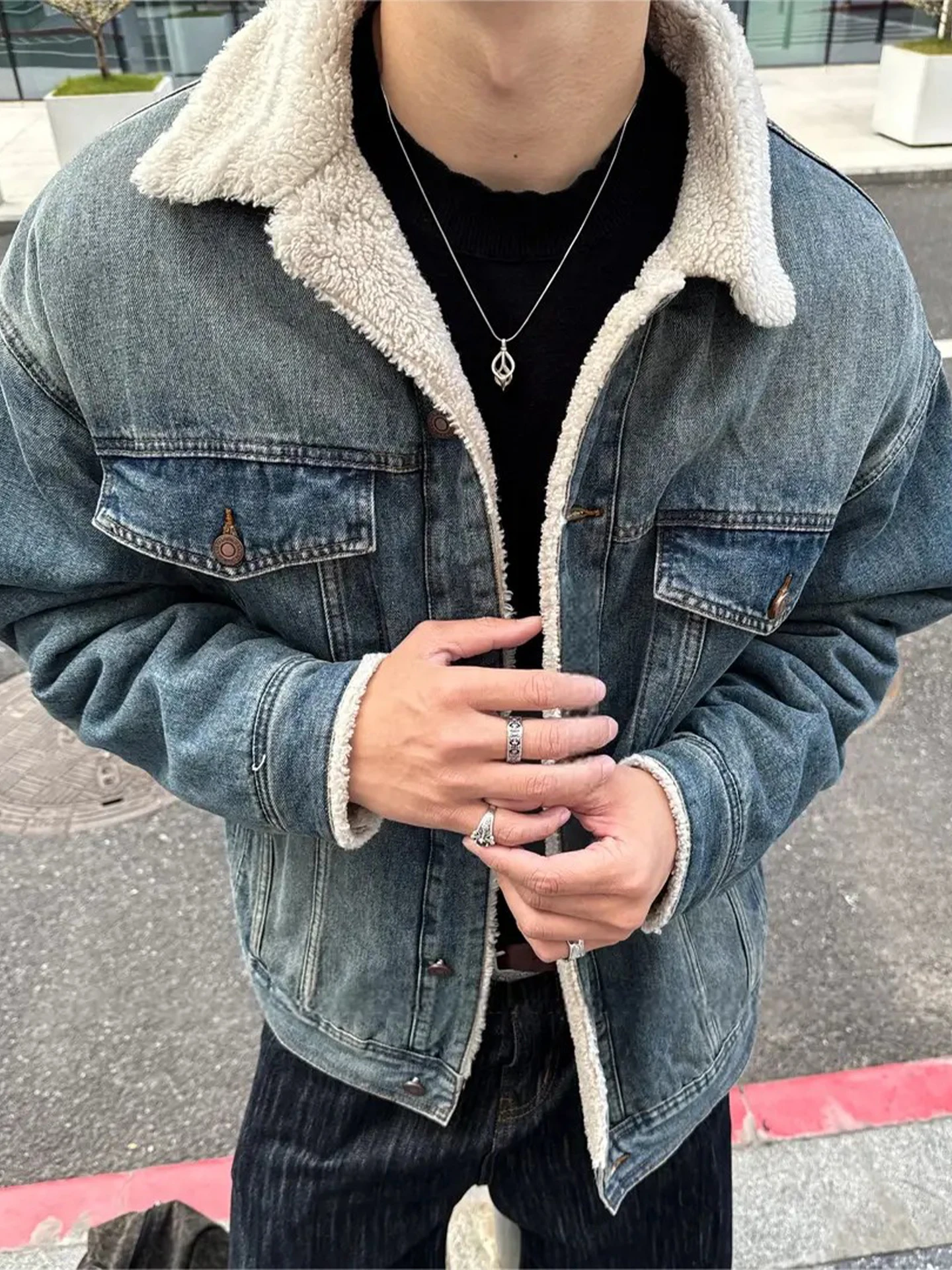 

Американская ретро-куртка из денима с бархатной отделкой, осенне-зимняя верхняя одежда Frank, утепленная хлопковая одежда для подростков