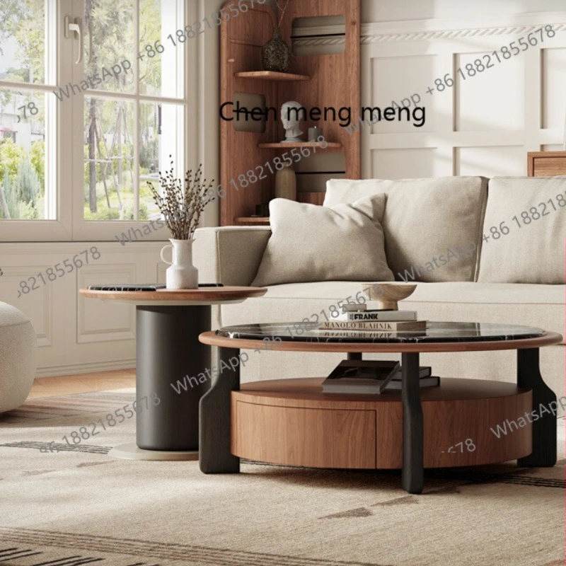 

Medieval style marble coffee table combination small apartment art Italian minimalist round living room household coffee table