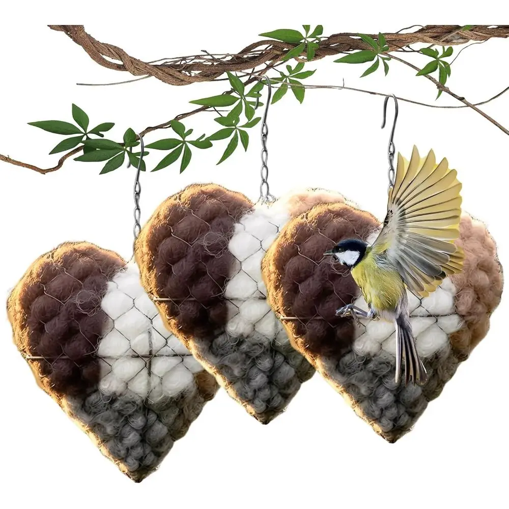 

Набор из 3-х сердечек ручной работы для гнездования птиц: уличный декор и укрытие для дикой природы