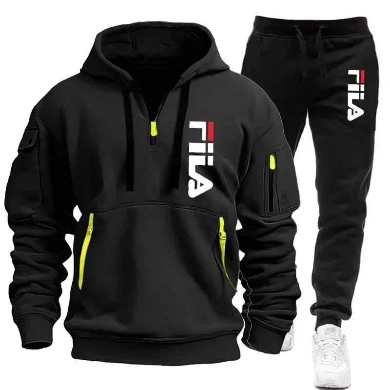 Spring Autumn Street New Men's Zipper Hoodie Pants Two Piece Set Outdoor Multi Pocket Casual Pullover Sports Suit Breathable Tra view 2