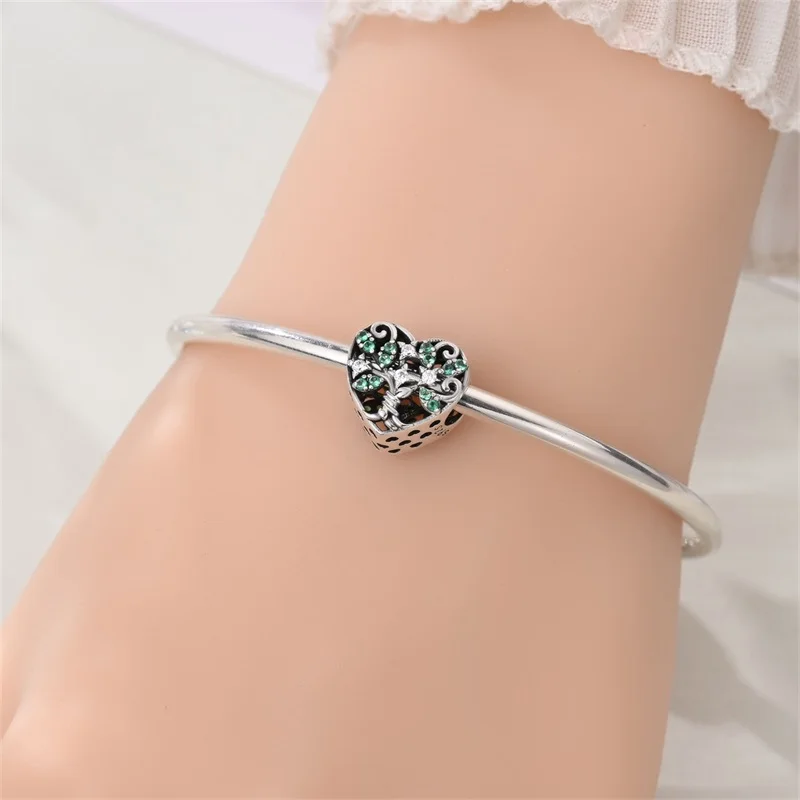 925 Sterling Silver Green Tree Of Life Charms Bead Fit Original Bracelet DIY Women Blessing Lucky Anniversary Birthday Jewelry G
