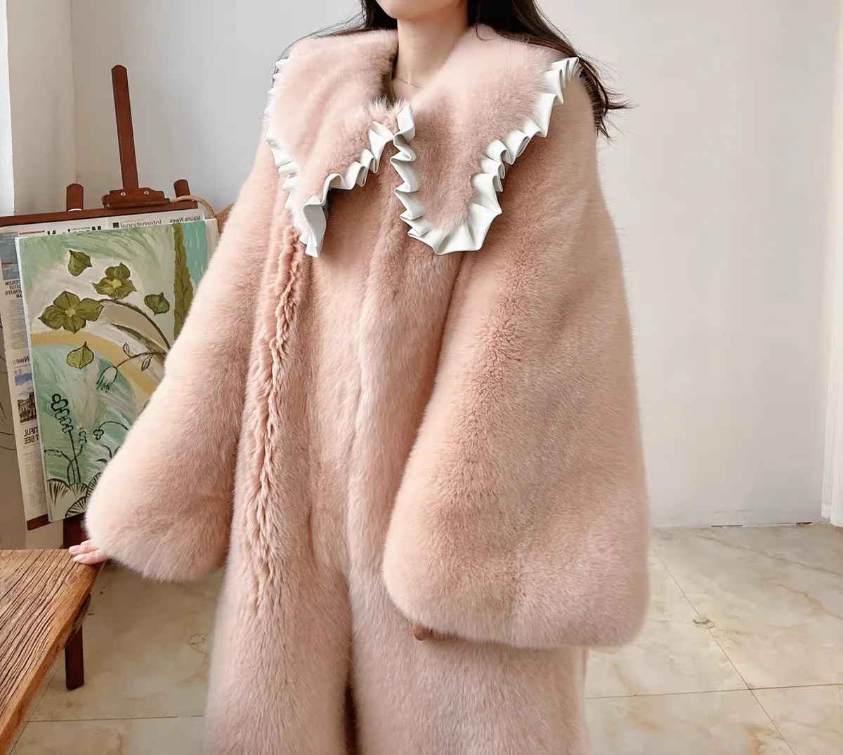 White Spotted Fox Fur Flare sleeve Coats Women Winter Warm Outerwear High Quality Genuine Fox Fur Thick Fur Coat 2023 New