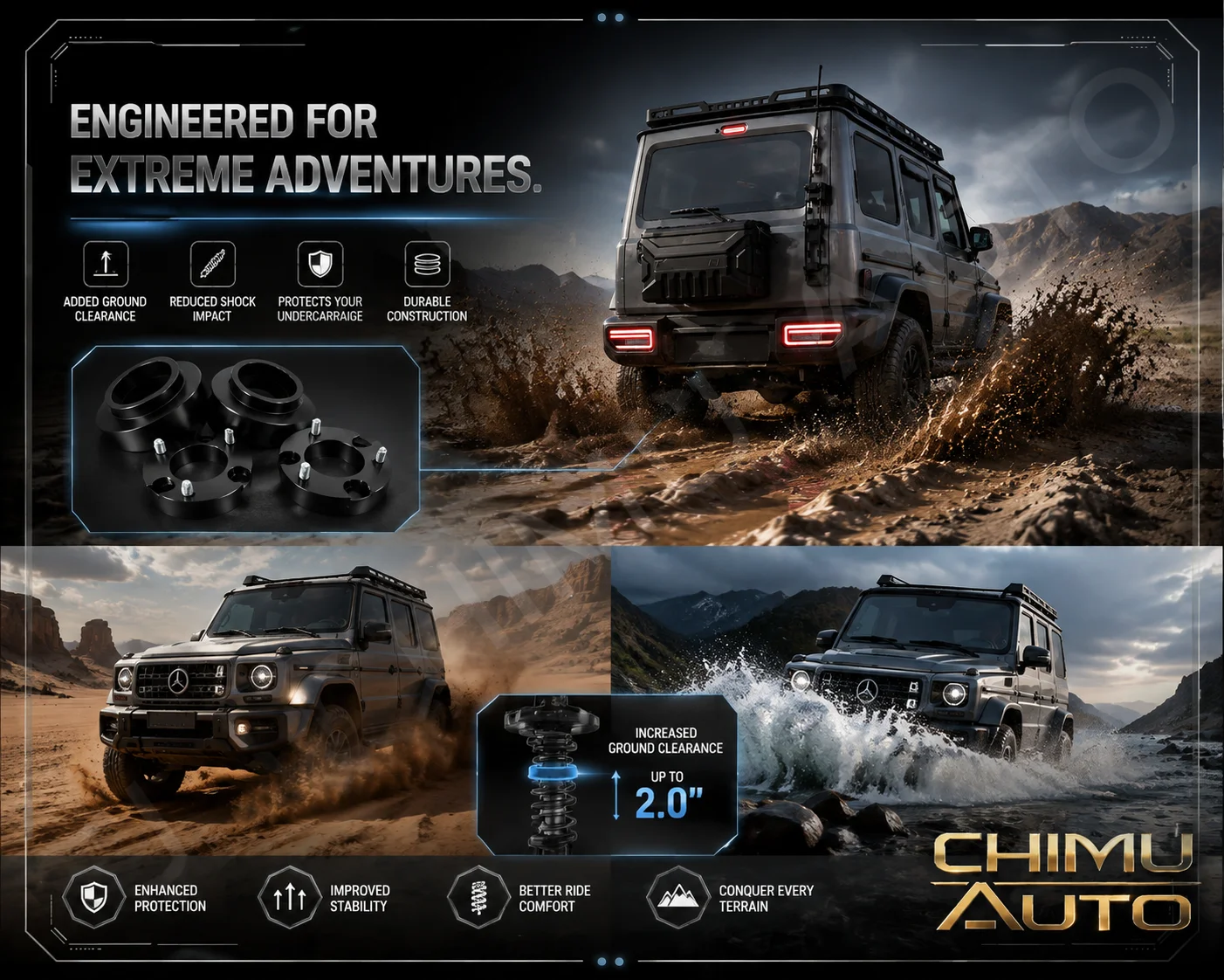 【CHIMU AUTO】2 Inch Forged 6061-T6 Front Rear Suspension Lift Kit Spacers for Toyota Land Cruiser LC200 Leveling Kit