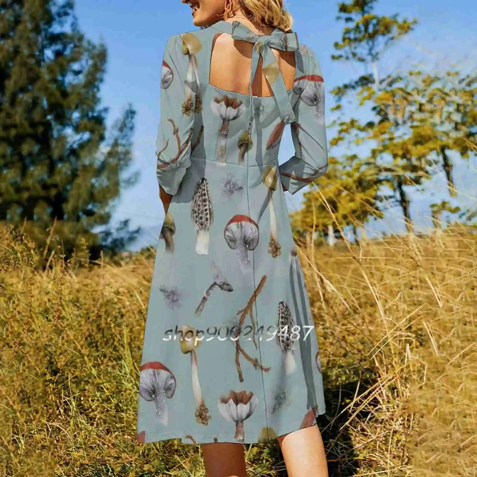 Mushroom Forest Collecting Party Evening Party Dresses Midi Sexy Dress Female Sweet One Piece Dress Korean Blue Teal Mushroom