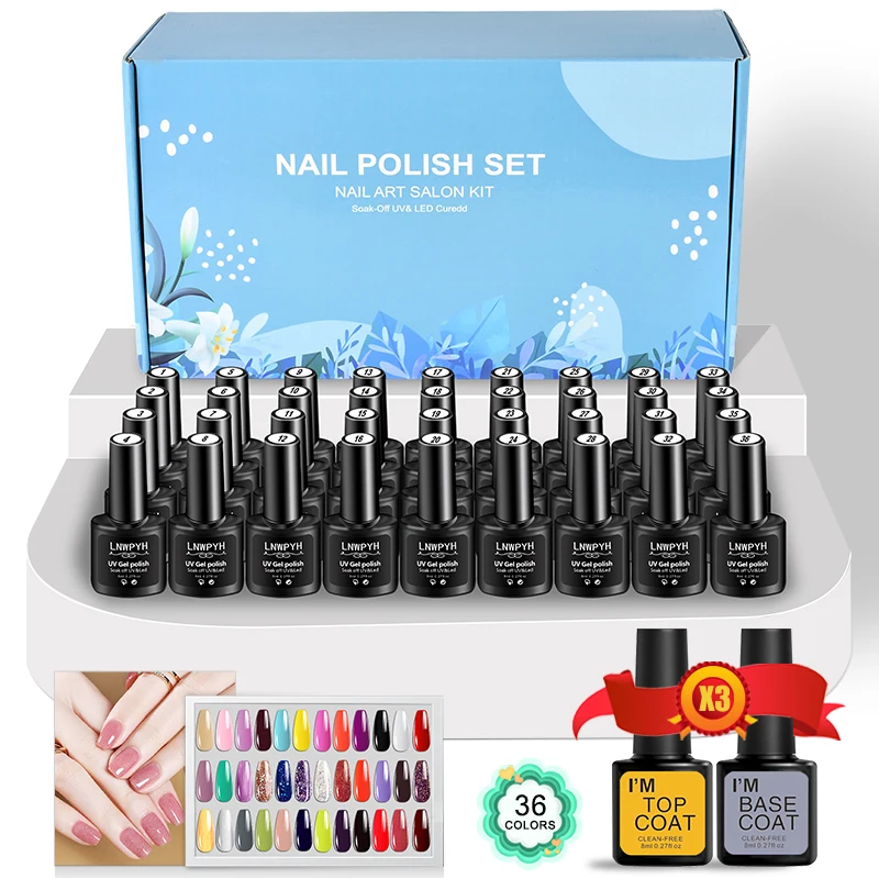 42 Teile/satz Gel Nagellack Kit Hybrid Lack Set Für Maniküre Nägel Kunst UV LED Nail art Gel Semi Permanent Basis top Mantel Lack