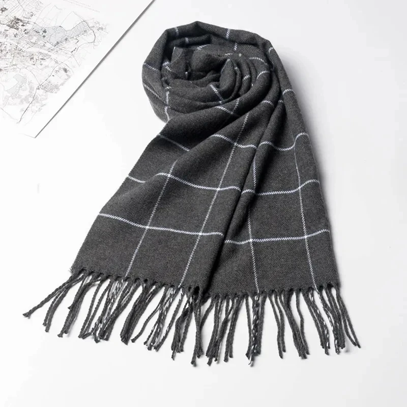 New Winter Men Scarf Keep Warm Cashmere Scarves Casual Brand Designer Pashmina Neckerchief Tassel Business Shawl Wrap