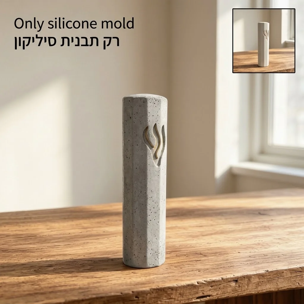 Judaica Modern Hexagon Mezuzah Holder Casting Mold, Rough Stone Texture Cutout Shin Mezuzah Silicone Mold for Jewish Housewarmin
