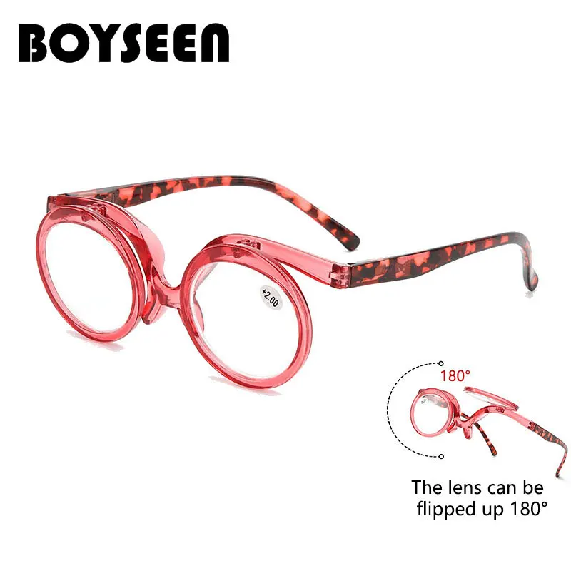 BOYSEEN Flip Up Reading Glasses Man Far Sighted Glasses Woman Makeup Eyeglasses Hyperopia