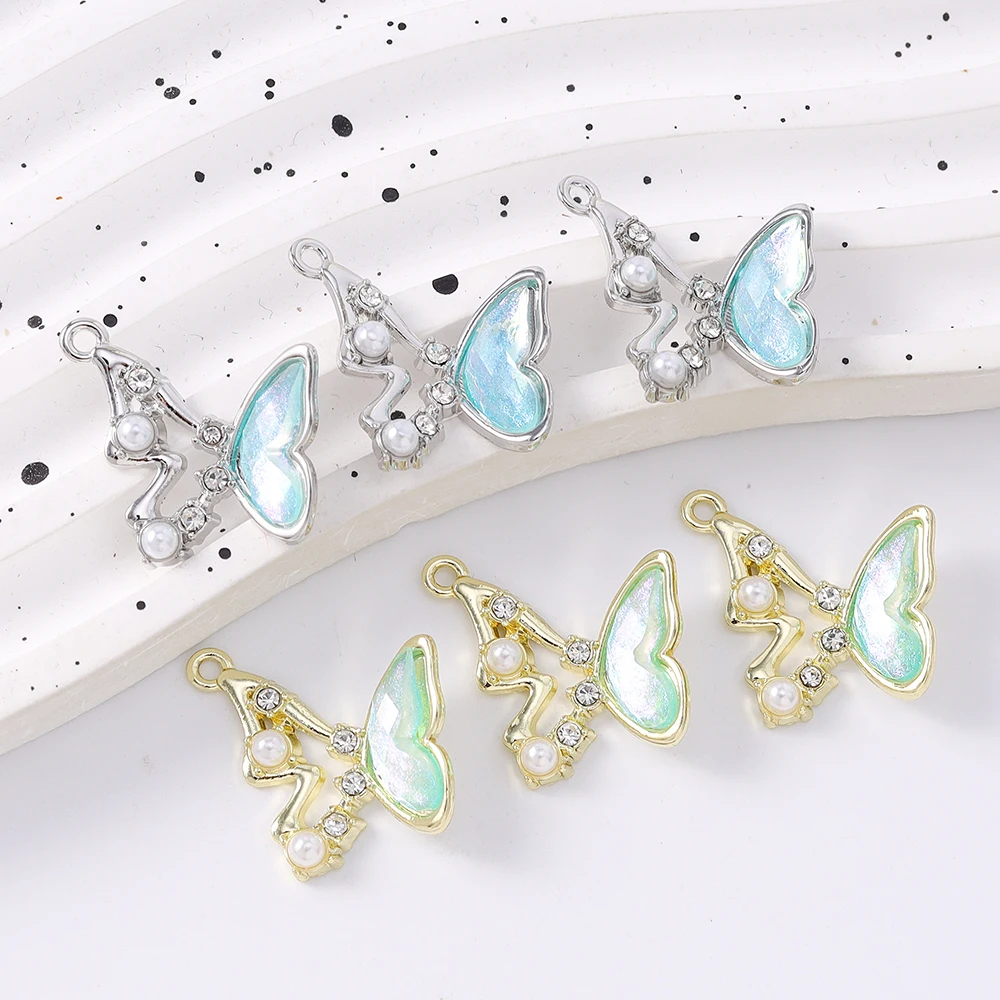 

5pcs Pretty Pearl Crystal Butterfly Charms Pendants for Jewelry Making Necklace Earrings Bracelet DIY Handmade Accessories