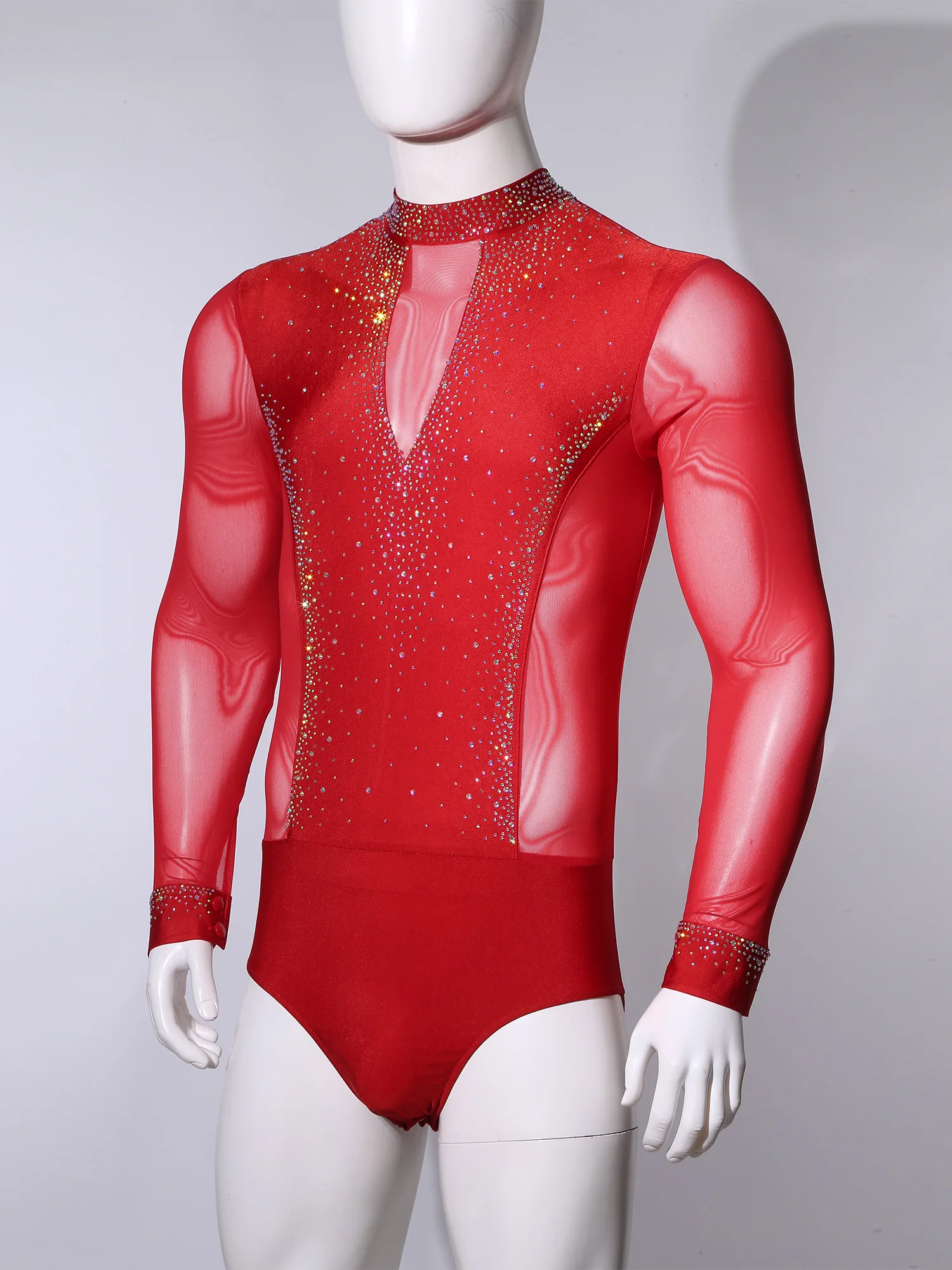 Bodysuits de dança latina para homens adultos, camisas rumba chacha, samba, salsa, tango, collant, strass, traje de dança de salão