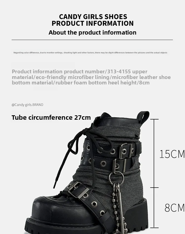 Women Dark Heavy Industry Female Handsome Punk Thick Sole Heightening Short Boots Bundled Metal High-top Shoes Tide