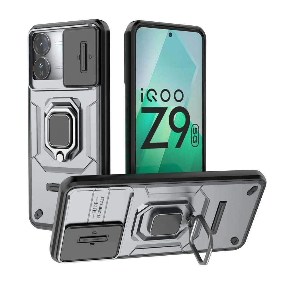 Étui en TPU antichoc pour iQOO Z9 Turbo avec protecteur d'objectif, coque rigide avec support Rugger Armor pour OPPO IQOO Z9X