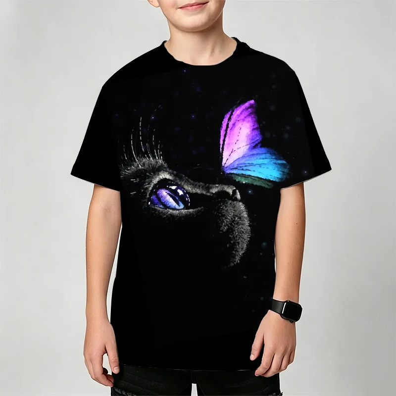 Children's T Shirts 3d Print cool Cat Starry sky kids boys Girls Short Sleeve Tops Outdoor hooded autumn styles 2 To 8 Years