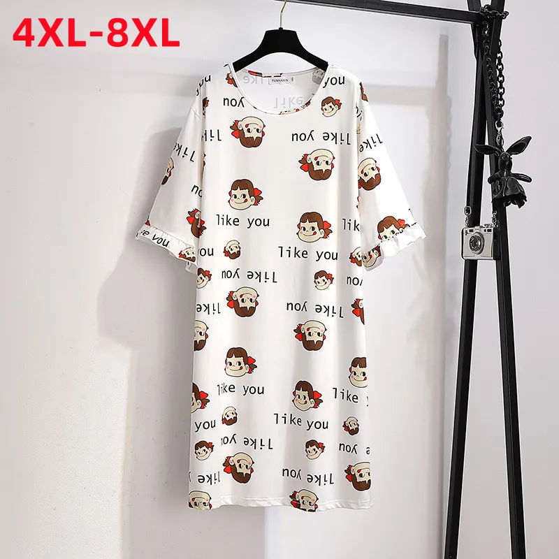 

New 2022 Ladies Summer Plus Size Women Pajamas Dress Large Size Short Sleeve Loose Print Home Wear Dress 4XL 5XL 6XL 7XL 8XL