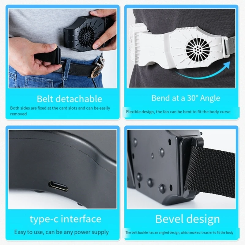Открытый поясной вентилятор Ремень вентилятор Перезаряжаемый охлаждающий вентилятор Поясной зажим Вентилятор из АБС-пластика для