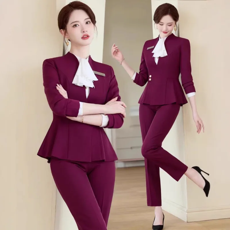 Women's fashion suit for front desk reception, high-end, elegant, casual professional workwear two-piece set