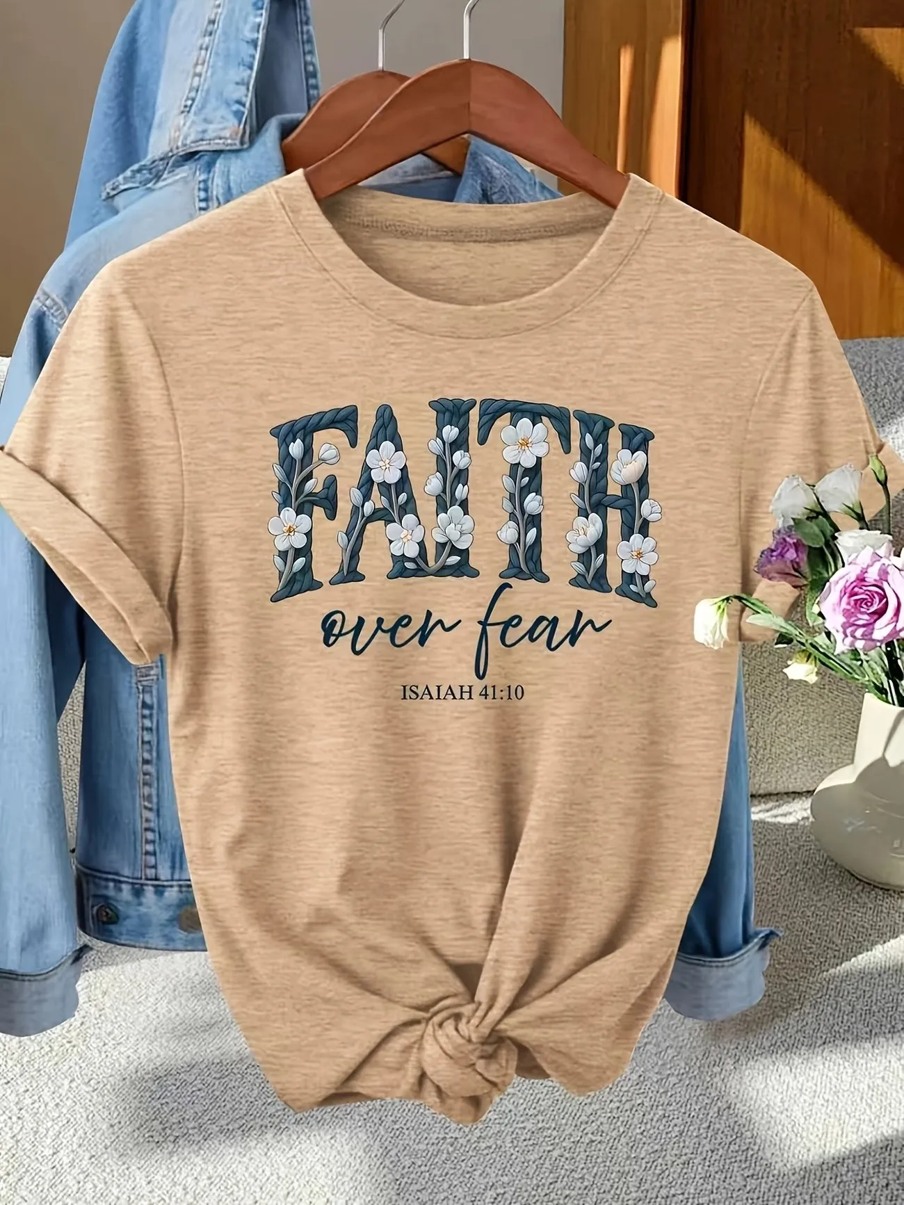 Summer Faith Over Fear Motivational Graphic T-shirt Women Short Sleeve Fashion T Shirt Y2k Round Neck Retro Tshirt Casual