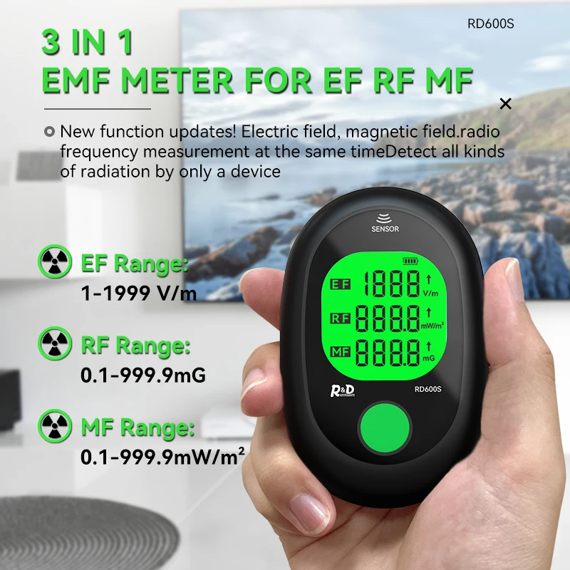 R&D RD600S 3 in 1 Electromagnetic Radiation Tester Portable Handheld Radio Frequency Field Tester Portable Digital EMF Meter