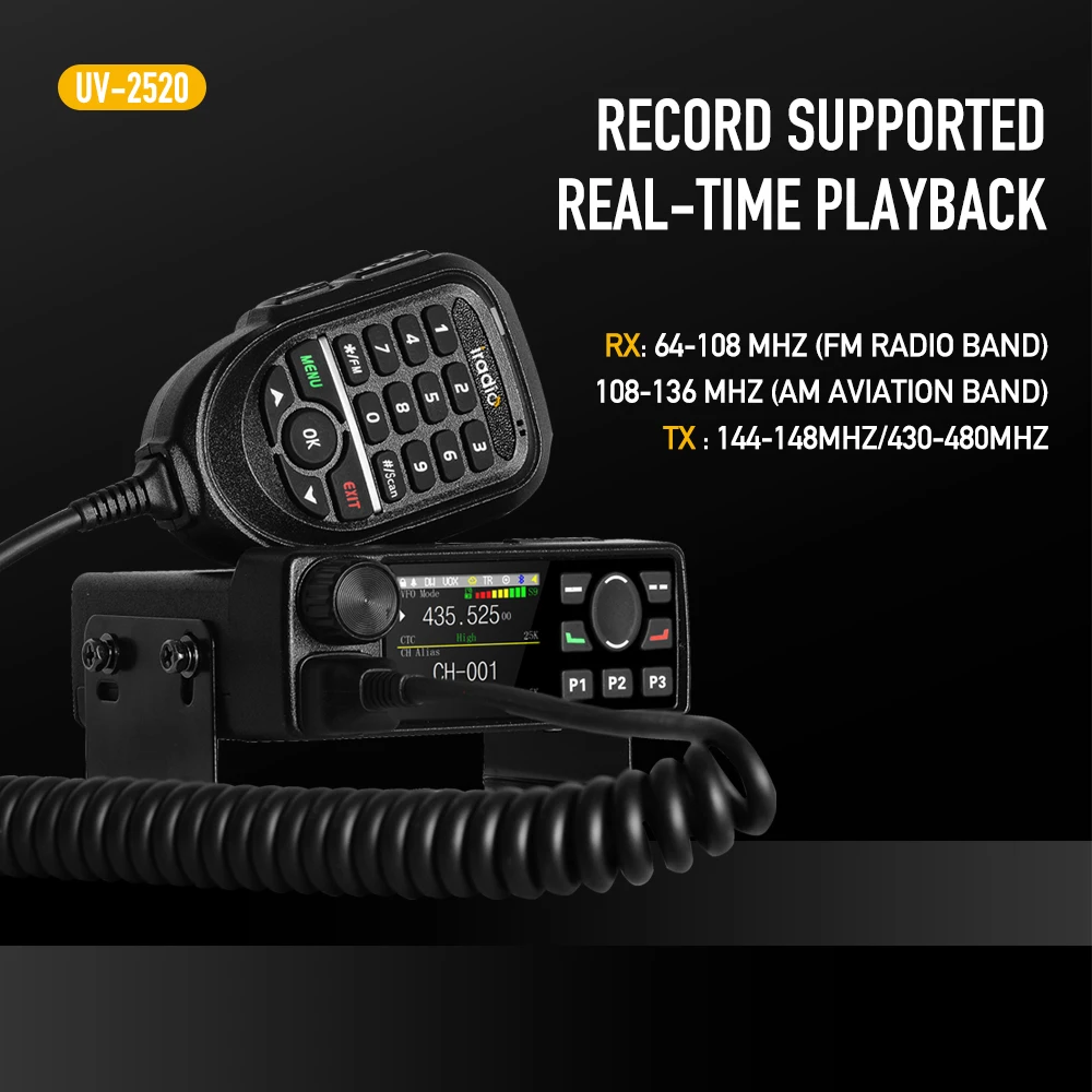 Iradio UV-2520 full band dual TX/RX dual display dual standby 999 channels 25W out put power analog radio hot sell