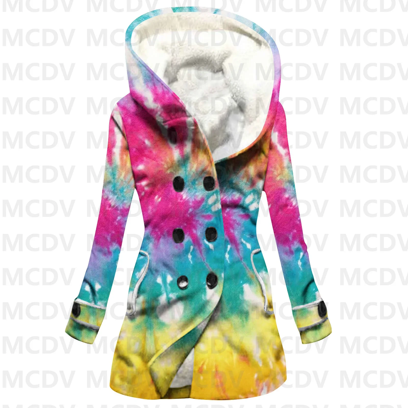 

Tie-Dye Art 3D Printed Fleece Hooded Cloak Women Thick Warm Coat Women's Winter Warm Overcoat Casual Clothes 12 Color