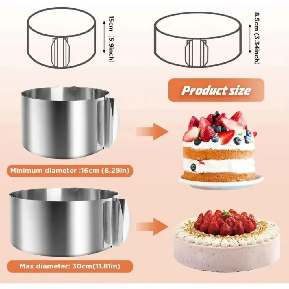 2 Pcs Surround Film Lining Ring Mold Circular Baking Mold Kitchen Dessert Decoration Tool Adjustable Mousse Ring and Cake Collar