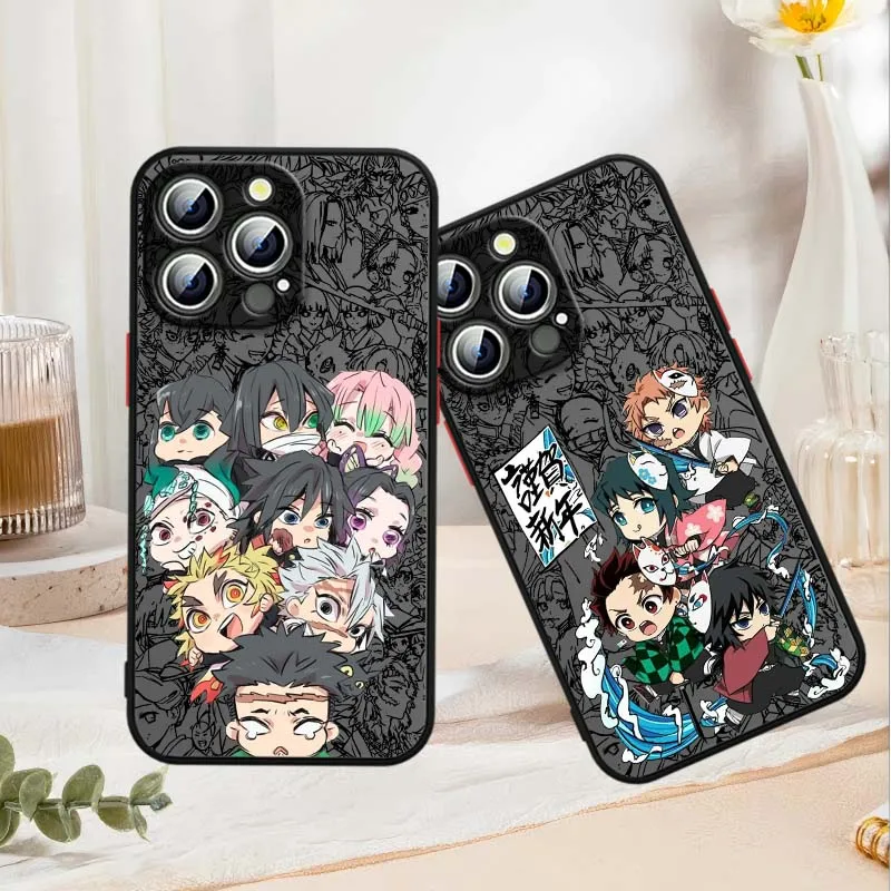 

Cute Demons Slayer Cartoon Phone Case For Apple iPhone 16 15 14 13 12 11 XR XS X Pro Max Plus Mini Frosted Translucent