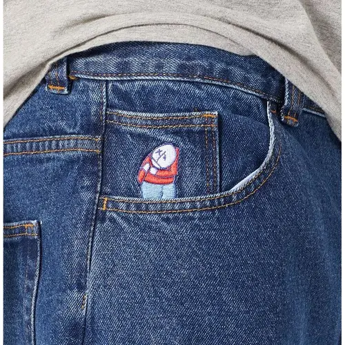 폴라 빅 보이 자수 청바지, Y2K 패턴 커플 스트리트웨어, 레트로 블루, 헐렁한 스케이트보드 농구 바지 의류, 인기 판매 