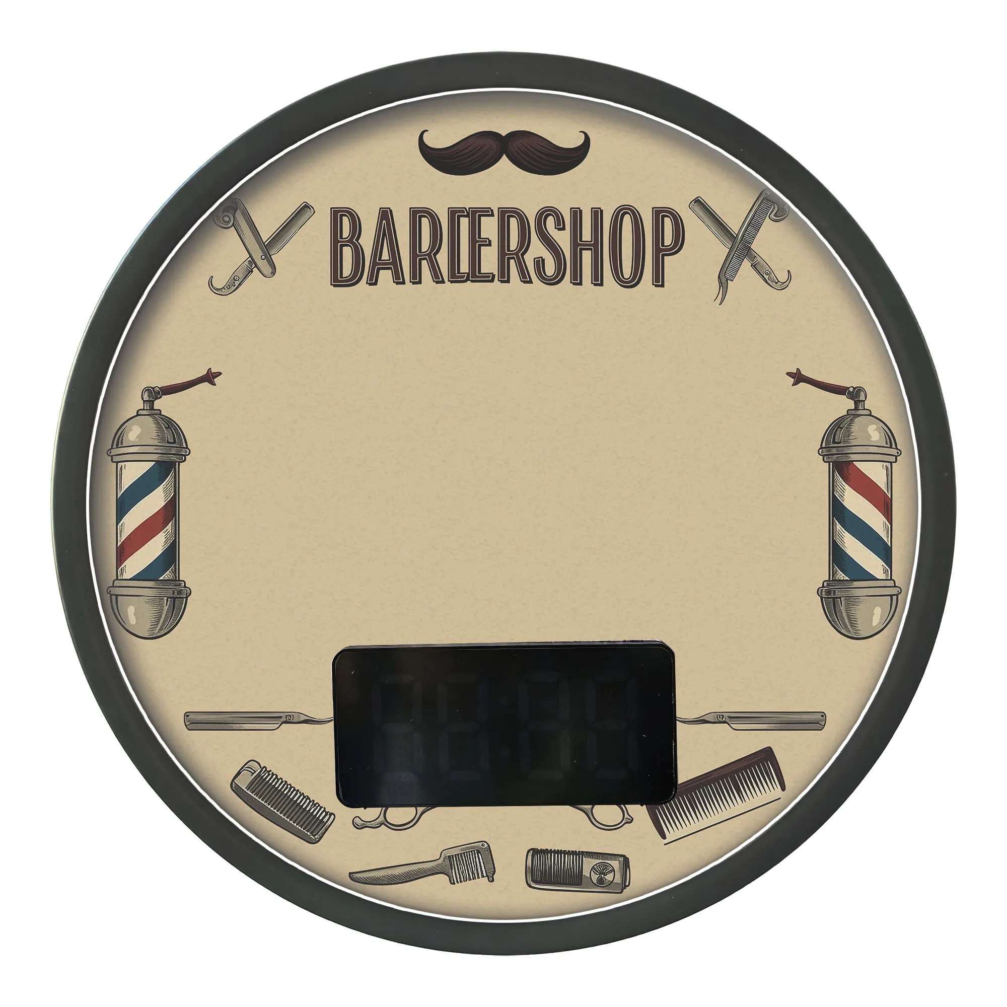 Vintage Barbershop LED Digital Wall Clock with Temperature Calendar Date 12/24hr Format for Grooming Room Hair Salon Reception