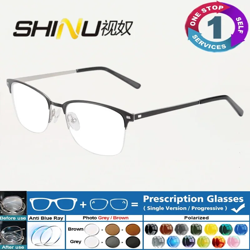

Metal Glasses Women Prescription Lenses Optical Frame with Recipe Photochromic Sunglasses Myopia Eyeglasses Anti Blue Light