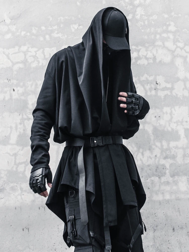 Gothic Style Long Cardigan Coat Men's Spring Autumn Fashion Urban Knitted Loose Fit Asymmetric Hair Stylist Coat Dark Series