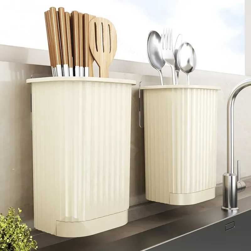 Light Luxury Wall Mounted Chopsticks Holder Kitchen Drainage Storage Box Household Cutlery Rack Organizer Basket Cage