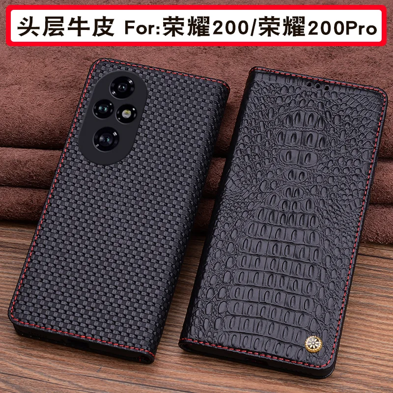 Wobiloo Luxury Genuine Leather Wallet Cover Business Phone Case For Honor 200 100 90 Pro Cover Credit Card Money Slot Holste