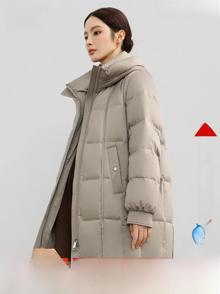 

Женская удлиненная пуховая куртка Snow Flng Весна 2026 с капюшоном, комфортная, теплая, для повседневной носки, из полиэфирного волокна, с наполнителем из пуха