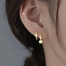 Novo aço inoxidável cor de ouro zircônia cúbica mínimo brincos de argola para mulheres pequeno redondo cartilagem brinco piercing jóias