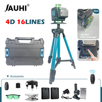 JAUHI Laser Level 16 Lines 4D Self-Leveling 360 Horizontal And Vertical Green Laser Beam Line 2 Batteries With Tripod & Bracket