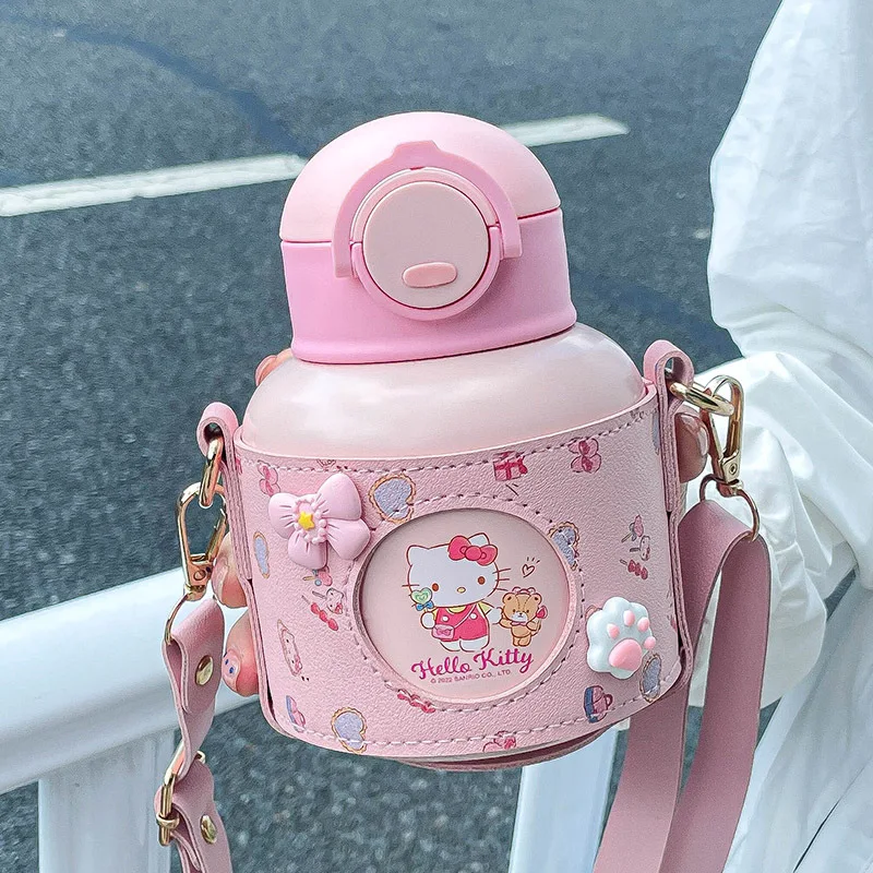 Sanrioed Hello Kitty My Melody Kuromi Cinnamoroll Insulated Water Cup Girls Cute Portable Cups High Value Pot Belly Cup Straws