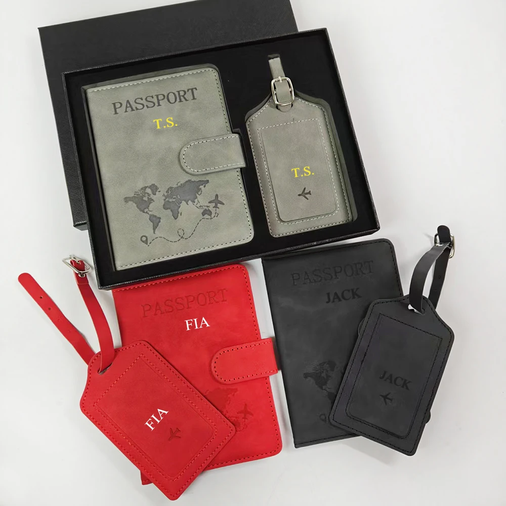 Custom Name Passport Holder Luggage Tag Gift Box Fashion DIY Travel Accessories Dropship Wholesale Engrave Logo Travel Wallet