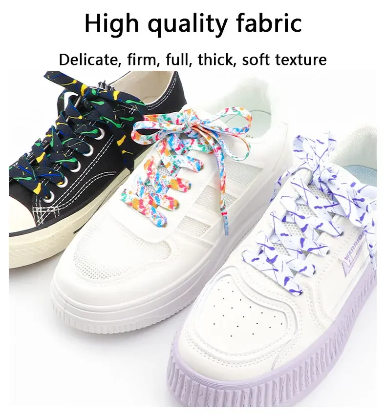 Flat Splash Ink Shoelaces for Sneakers Canvas Casual Tennis Shoes Shoelace Colorful Shoe Laces for Women Men 120/140/160CM