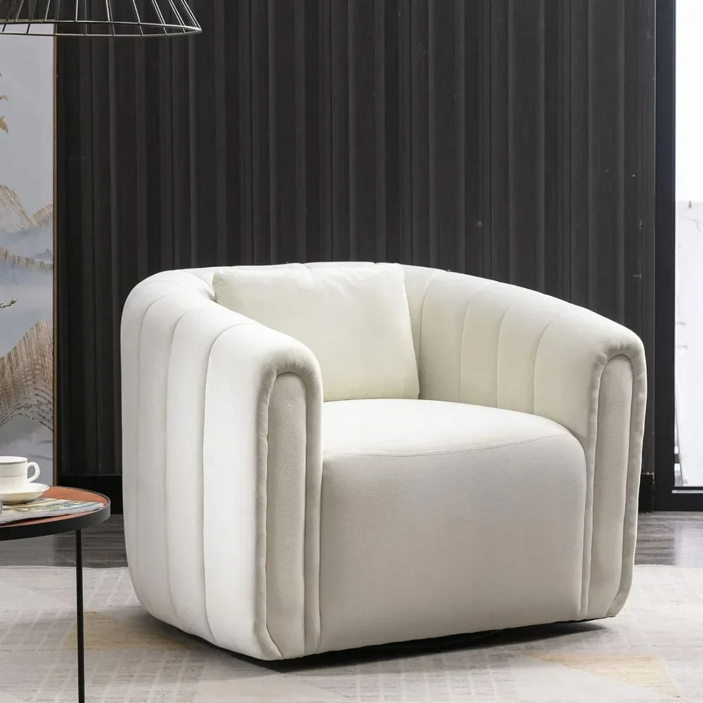 

Wood Swivel Barrel Chair with Plump Pillow, Modern Channel Dutch Velvet Accent Chair, Comfy Round Armchair, Swivel Accent Chairs