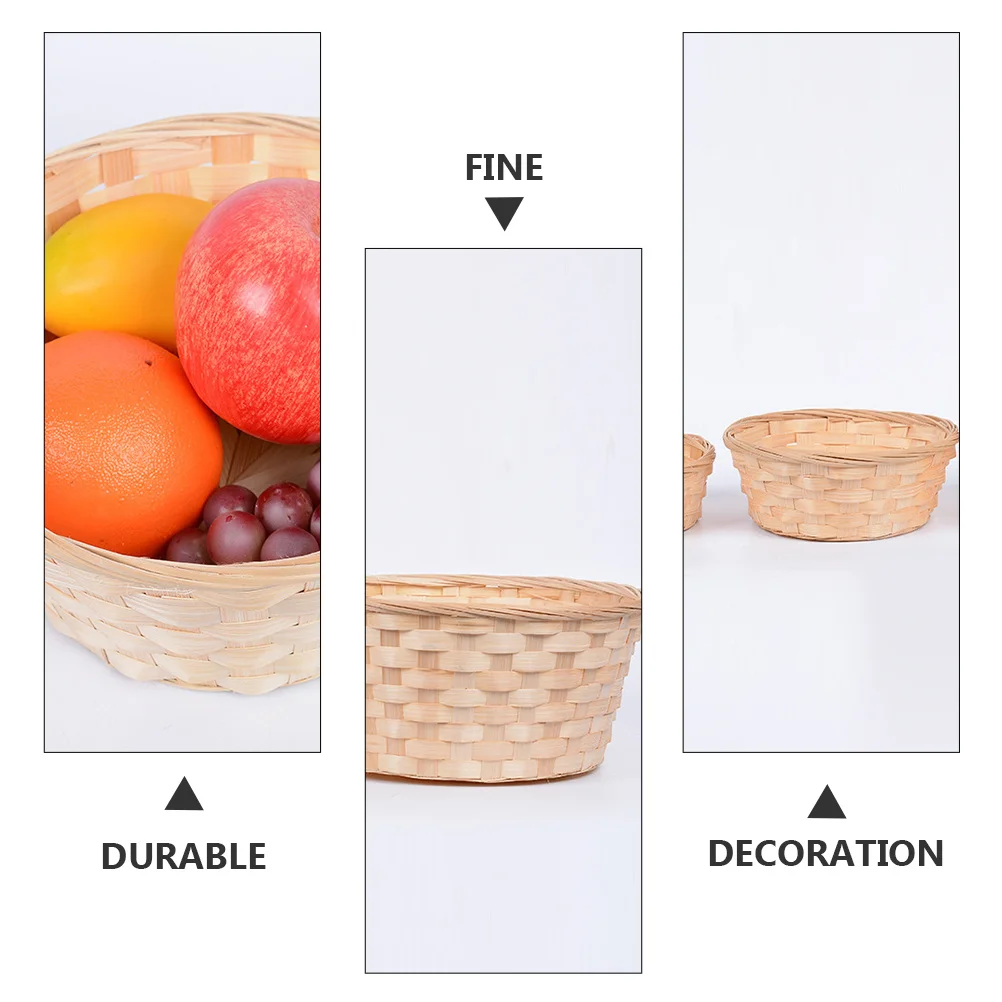 

3Pcs Bamboo Storage Baskets Hand Knitted Fruit Vegetable Basket Home Organizer Sundries Basket for Living Room Balcony Tabletop