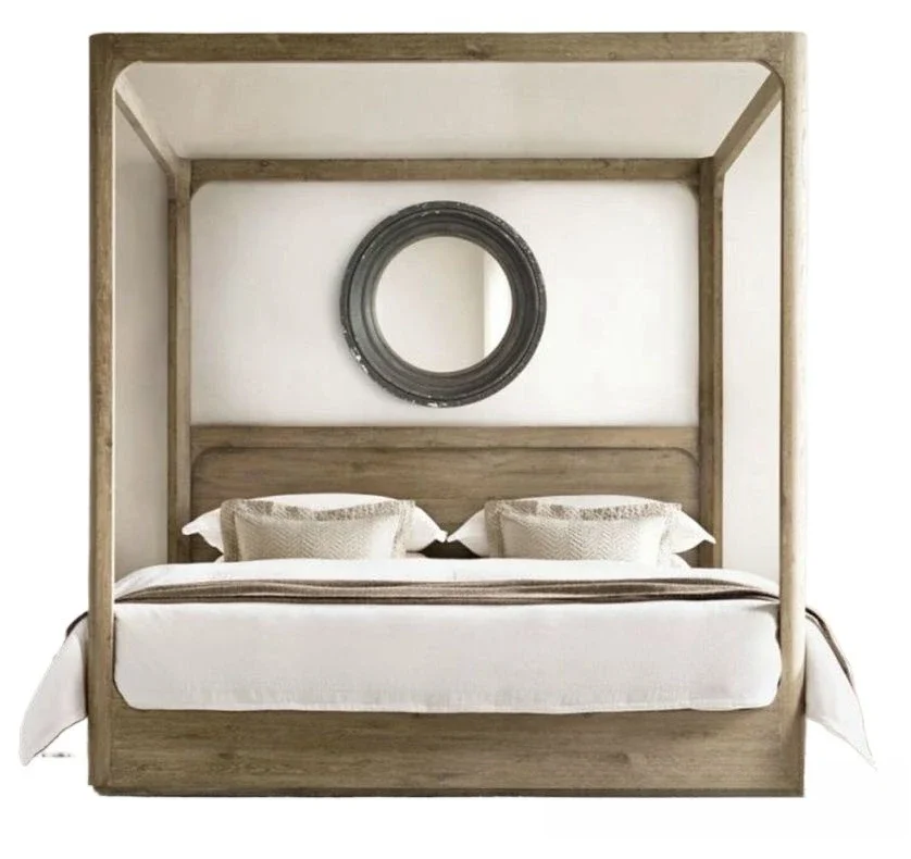 

French-style bedroom, solid wood red oak, four-poster double bed, furniture