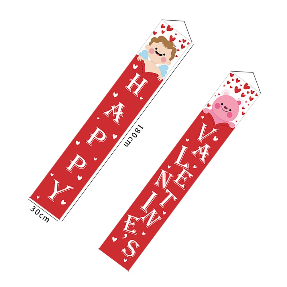 

1 Pair Valentine'S Day Decorative Hanging Flags Lovers Couplet Home Garden Party Decoration Door Pendant Cloth Bunting Reusable