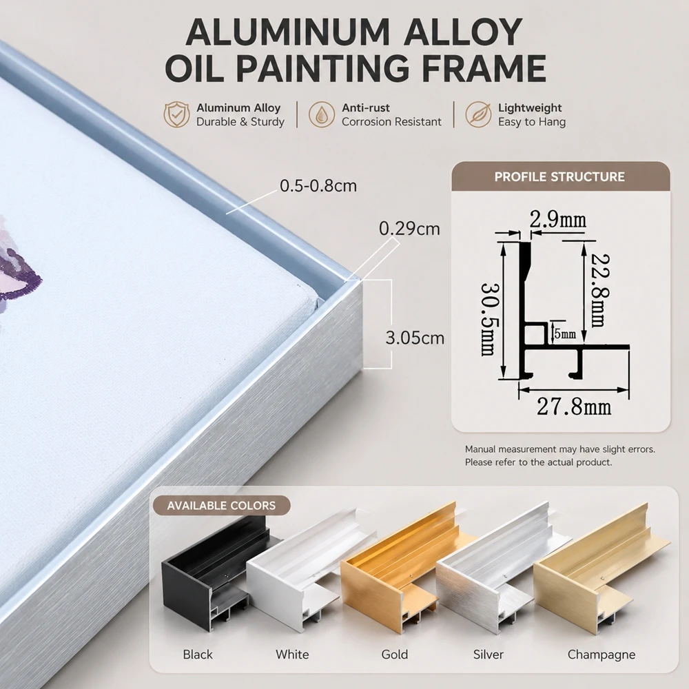 Custom Size Modern Canvas Frames Molding Floating Oil Painting Luxury Gold Metal Aluminum Stretcher Bars For Artistic Painting