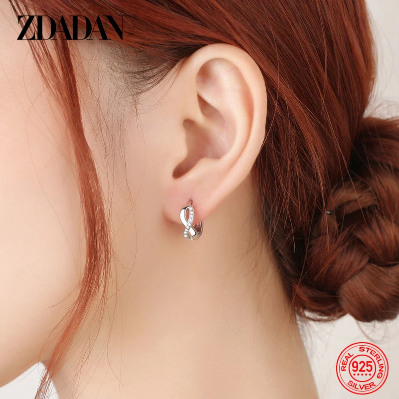 ZDADAN 925 Sterling Silver 10mm Eight Shaped Hoop Earrings For Women Fashion Jewelry