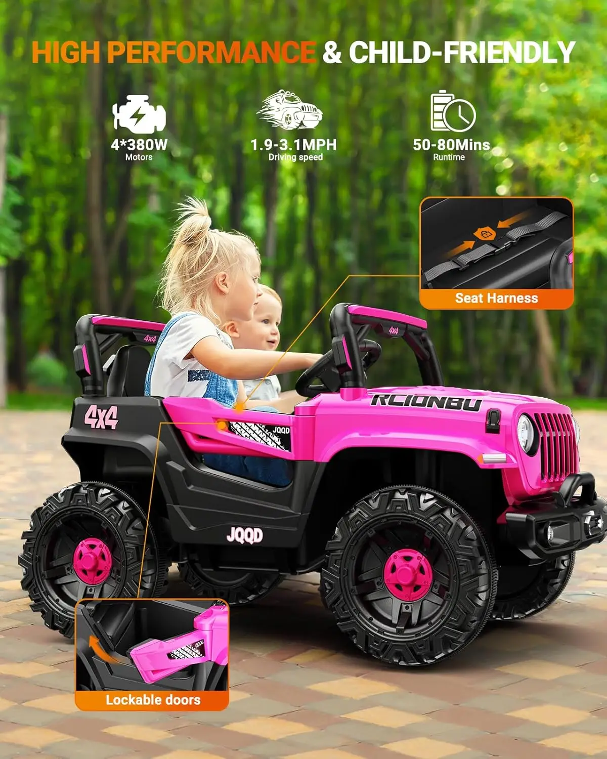 Kids Ride On Car Truck w/Parent Remote Control, Electric Car for Kids Electric Vehicles for Girls, Double Doors/Saf