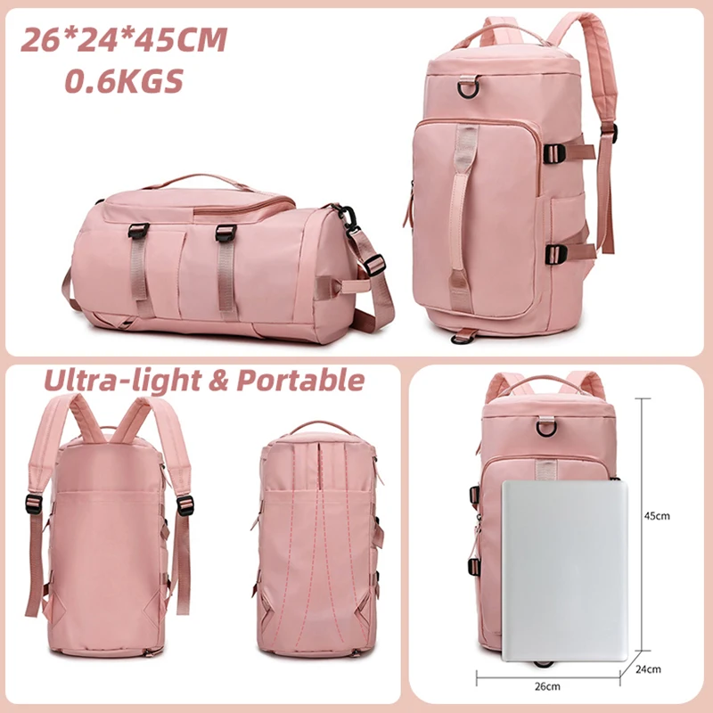 Mochila cruzada de nailon impermeable para hombre y mujer, bolso de viaje con bolsillo independiente para zapatos, 3 en 1, separación en seco y húmedo, para gimnasio