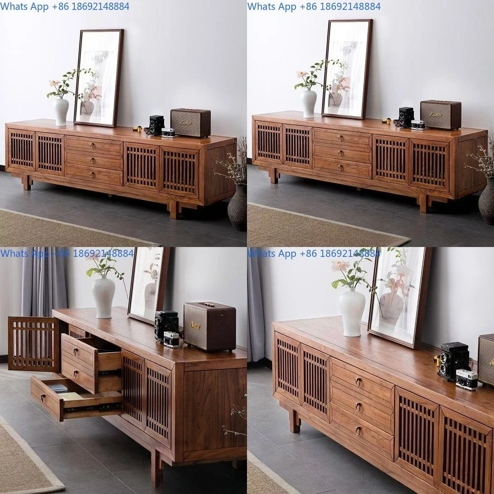 

Living Room TV Stand Retro Zen Style Solid Elm Wood Low Cabinet Storage Unit for Wall Mounting Entryway Organizer